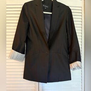 Iris Basic Black Single-Button Women's Blazer with Striped Cuff Lining